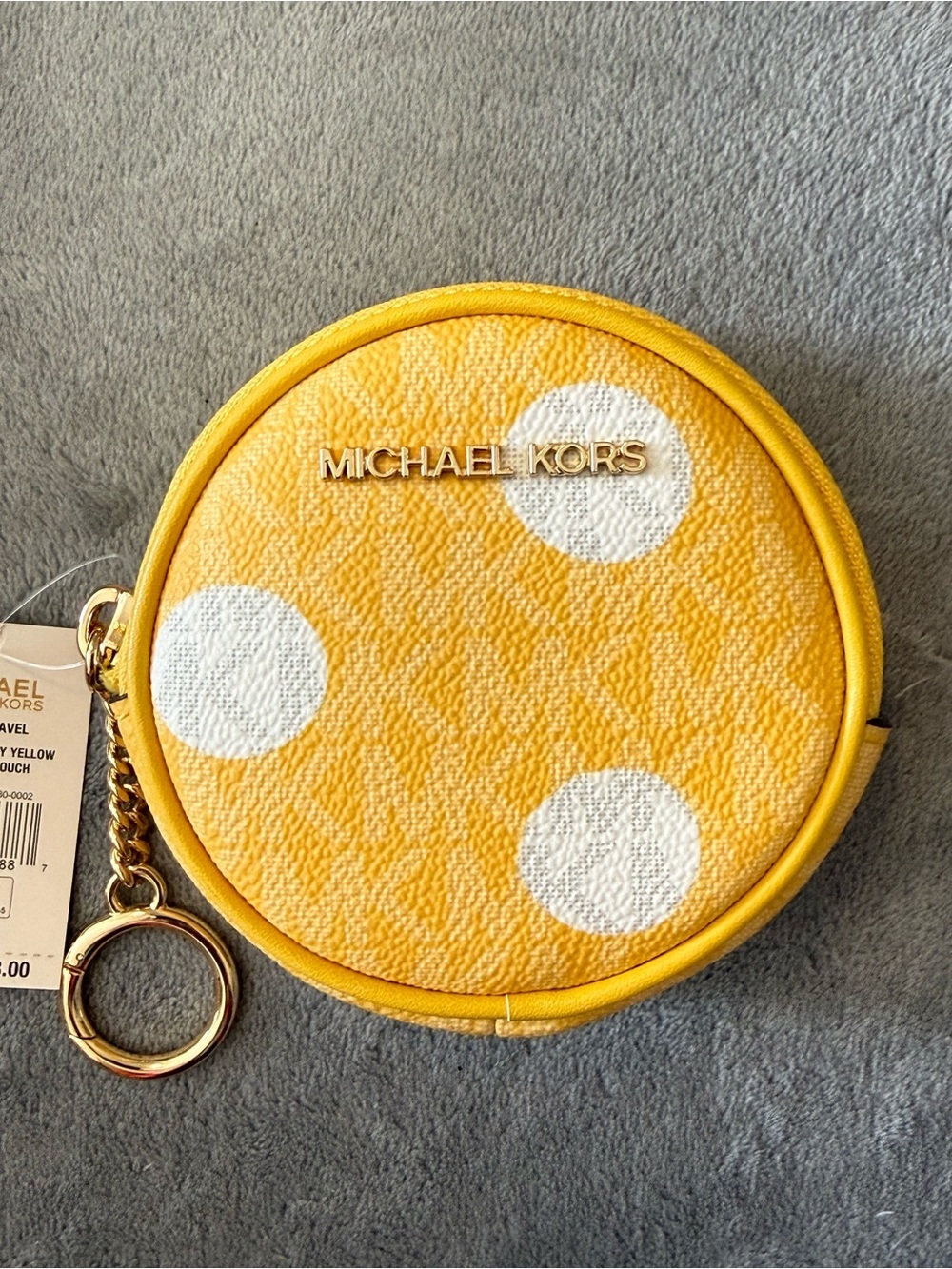Michael Kors mini keychain zip bag yellow and white NWT